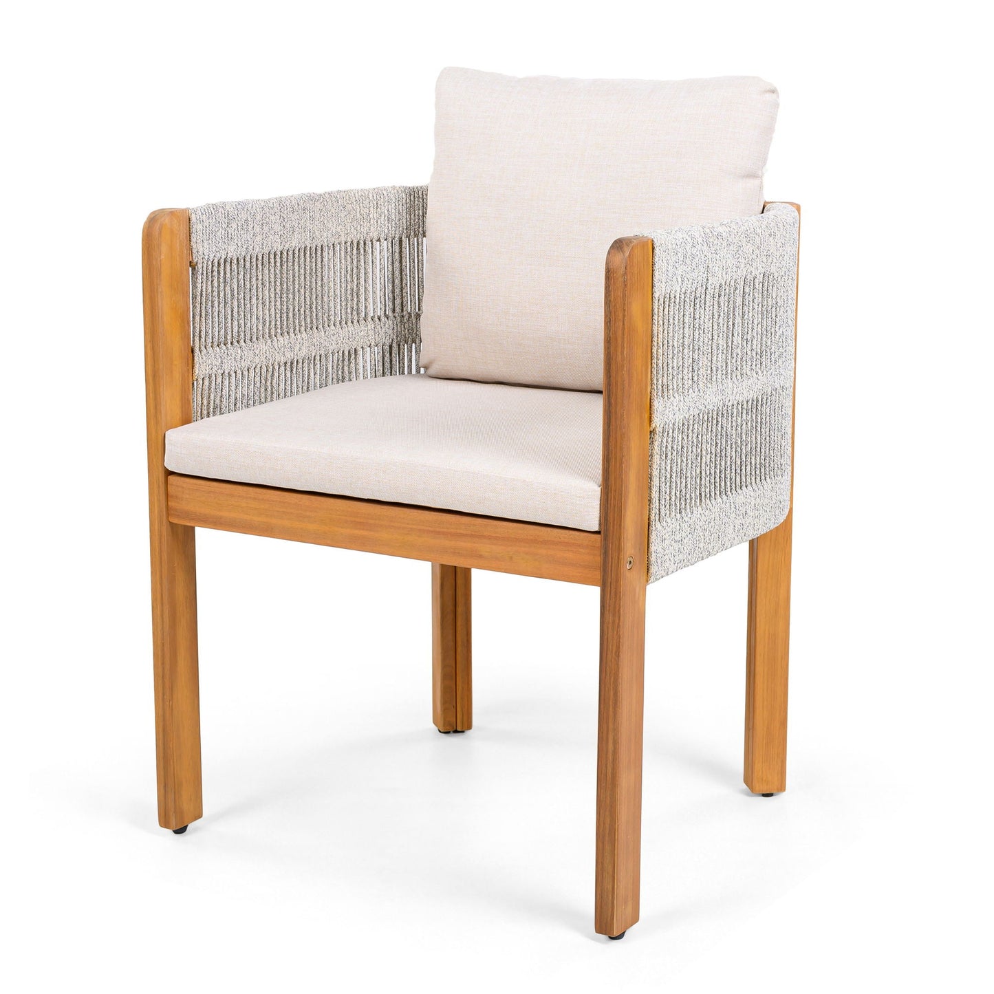 7 Piece Outdoor Dining Set With Table And 6 Chairs - Beige / Teak / White