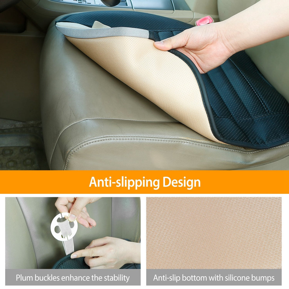 Universal Car Seat Cushion Cover Breathable Car Front Seat Cover Pad Mat Filling Bamboo Charcoal w/ Non-Slip Bottom and Storage Pockets