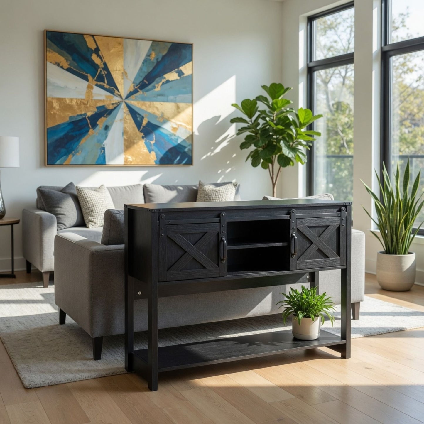 Farmhouse Entryway Table With Sliding Barn Door