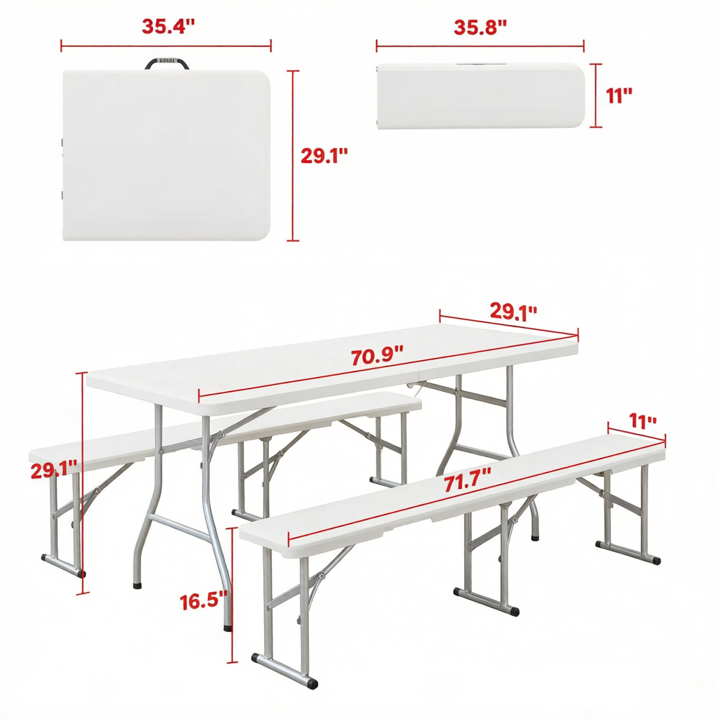 Foldable Picnic Table and Chairs, Portable Camping Table and Chairs, Outdoor Camping Furniture Set