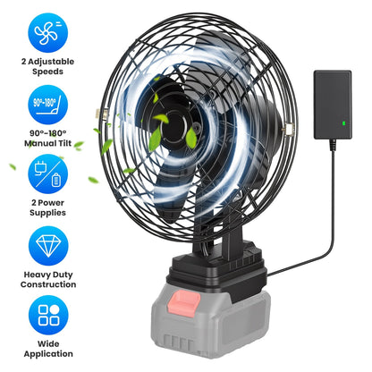 Portable Jobsite Fan 9" Compatible with Makita 21V Battery