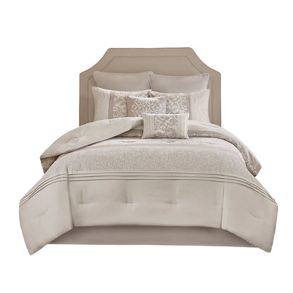 Embroidered 8 Piece Comforter Set Neutral King