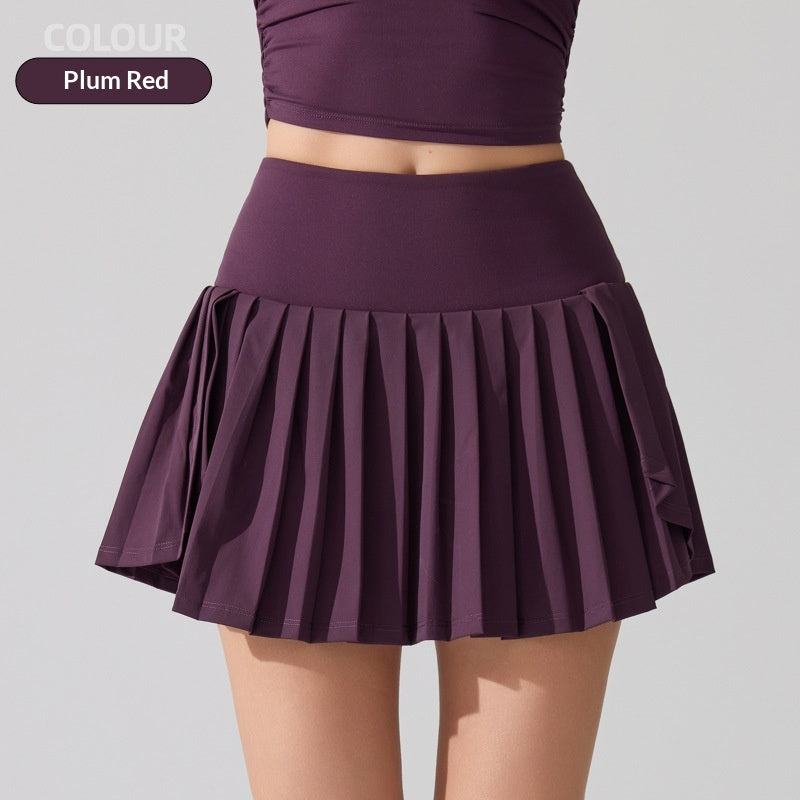 New Pleated Sports Skirt High Waist Lined Pocket Anti-running Badminton Skirt Built-in Yoga Running Tennis Skirt
