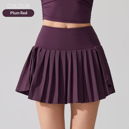 New Pleated Sports Skirt High Waist Lined Pocket Anti-running Badminton Skirt Built-in Yoga Running Tennis Skirt