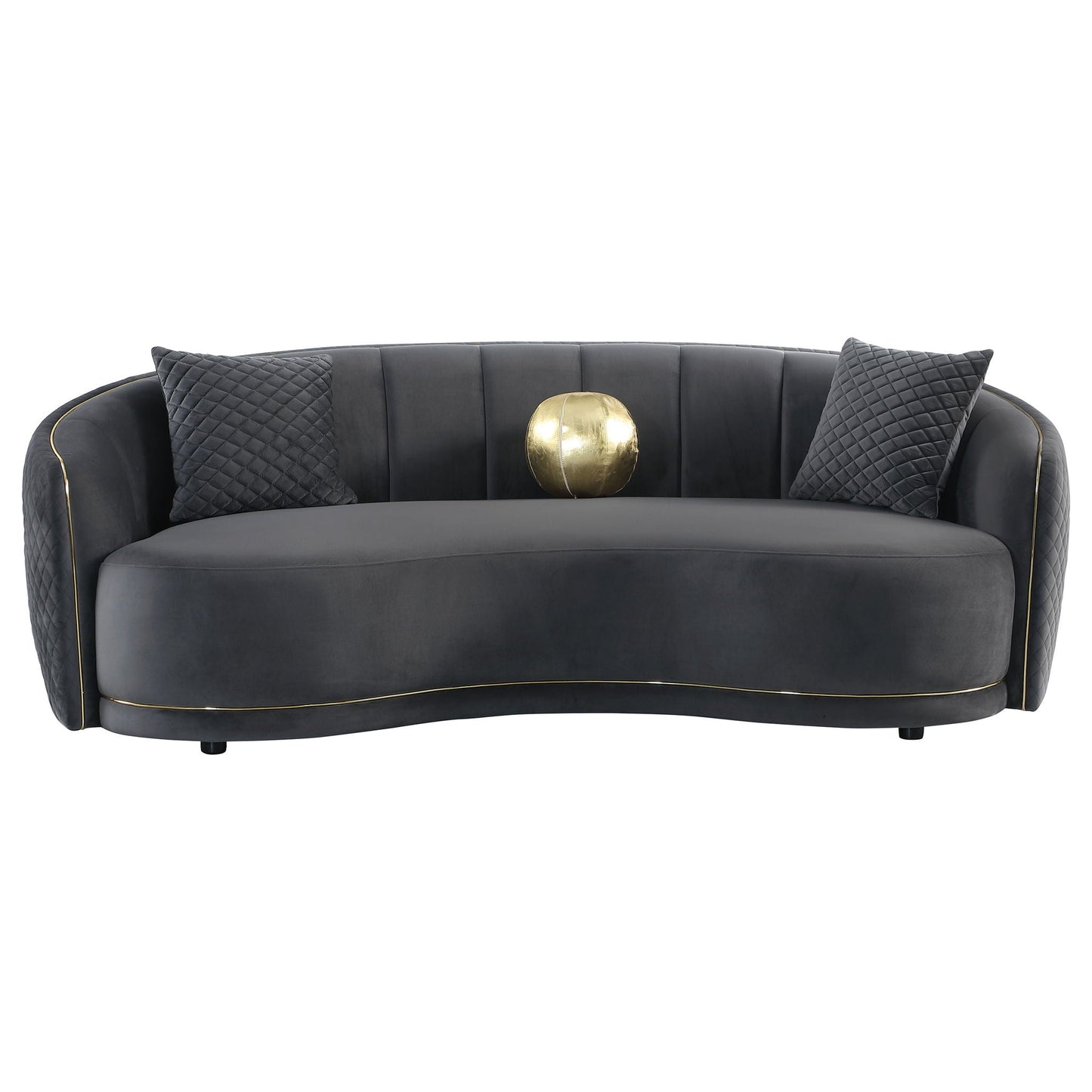 Luxe Upholstered Curved Sofa With Trim And Diamond Quilting - Dark Gray