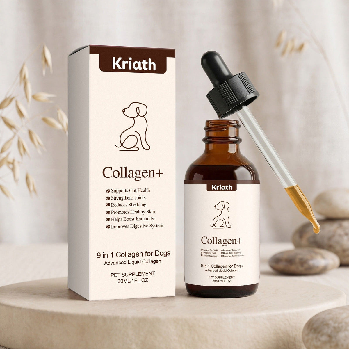 Kriath Dog Collagen Drops Gentle Care And Comfort For Pets, Easy To Mix With Food For Oral Administration And Easy Absorption