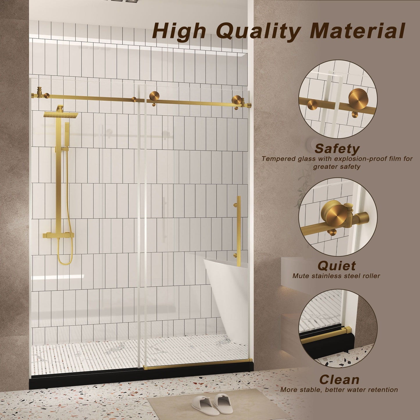 Frameless Shower Door, Smooth Sliding Tracks