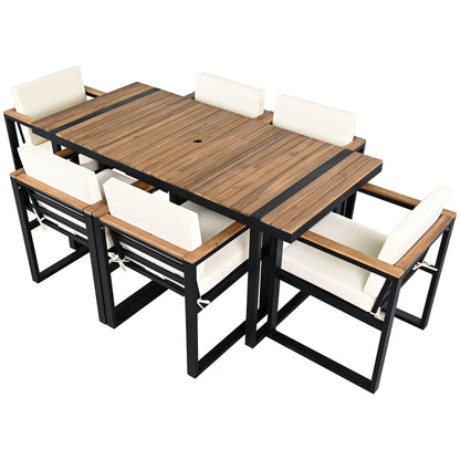 7 Pieces Outdoor Dining Set Patio Dining Table And Chair Set With And Removable Cushions For Patio