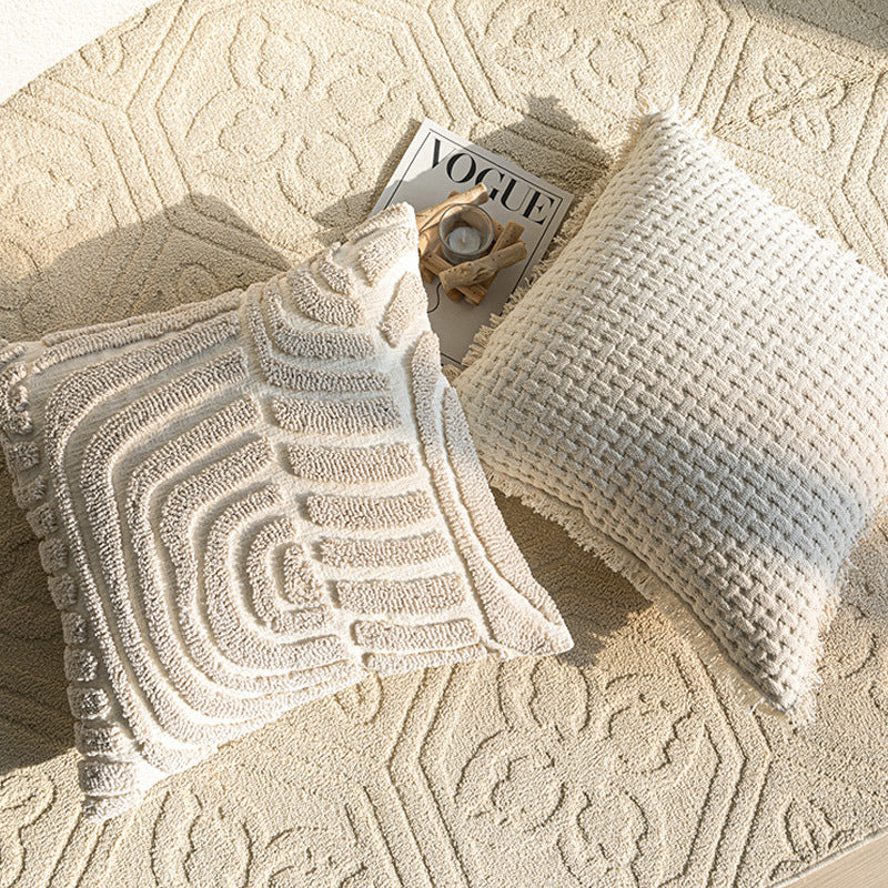 Sofa Throw Pillowcase Cream Color Three-dimensional Embroidery