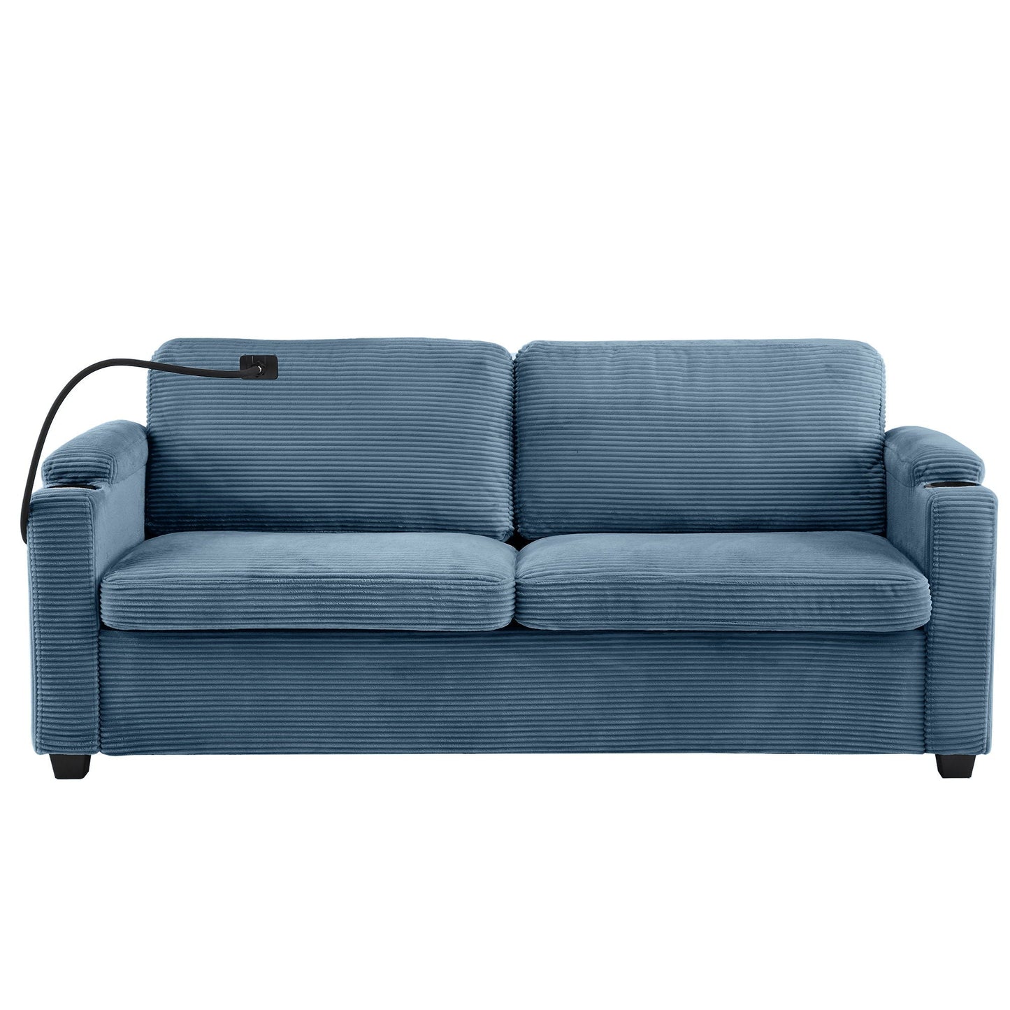 Sleeper Sofa Loveseat Sofa With Full Size Mattress, 2 USB Ports, 2 Cup Holders, 2 Side Pockets And Phone Holder
