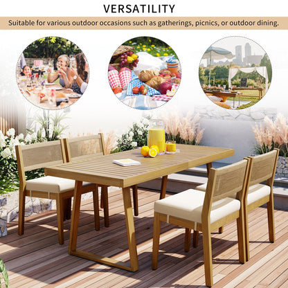 U_Style Multi-Person Outdoor Acacia Wood Dining Table and Chair Set