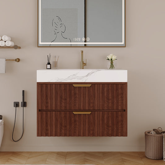 30" Modern Floating Bathroom Vanity with Seamless Sintered Stone Top