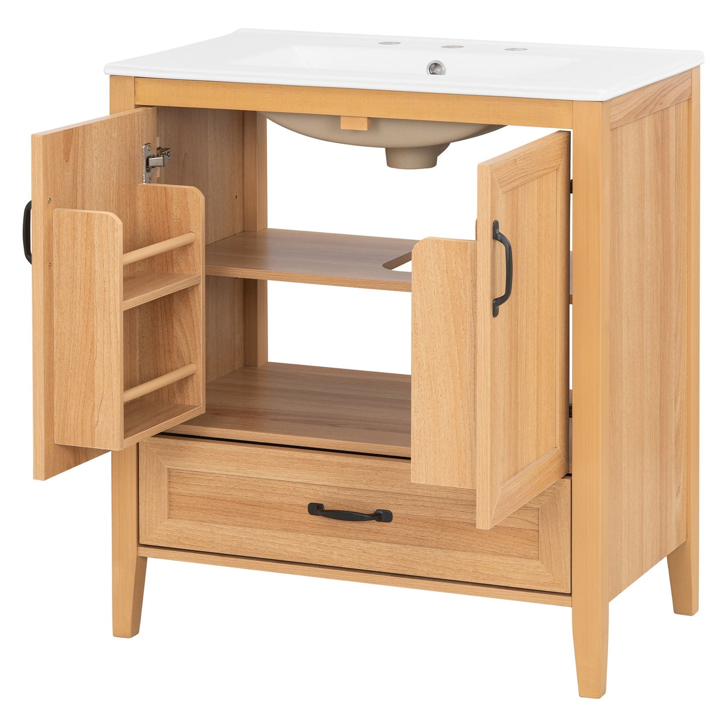 Elegant Fluted Bathroom Vanity With Sink, Soft Close Doors & Drawer