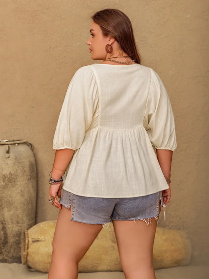 Peplum V-Neck Half Sleeve Blouse
