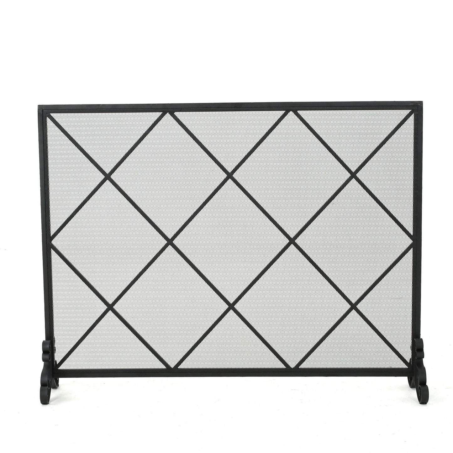 Minimalist Single Panel Iron Fireplace Screen with Diamond Design