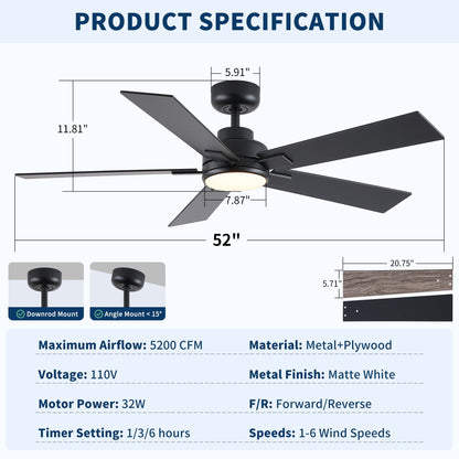 Reversible Motor Integrated LED Dimmable Ceiling Fan With Light