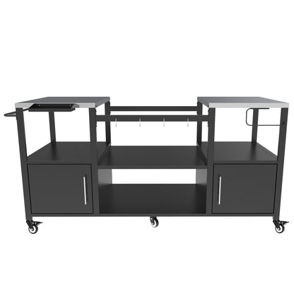 Outdoor Grill Table For Big Egg Style Bbq With Metal Grill Cart And Storage Box And Metal And Stainless Steel - Black / Silver