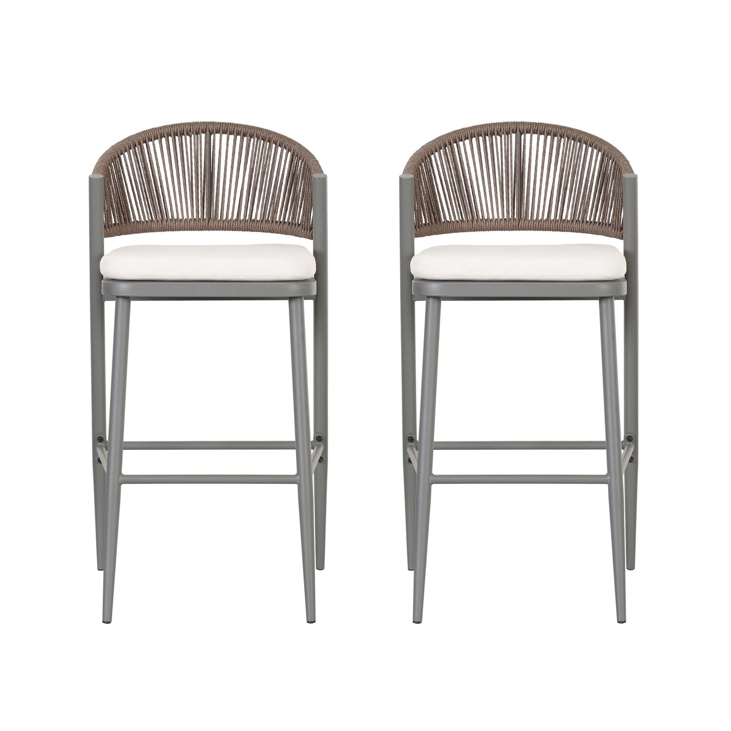 Outdoor Bar Height Metal Frame Counter Stools with Scallop-Shaped Backrest & Water-Resistant Cushions