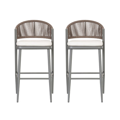 Outdoor Bar Height Metal Frame Counter Stools with Scallop-Shaped Backrest & Water-Resistant Cushions