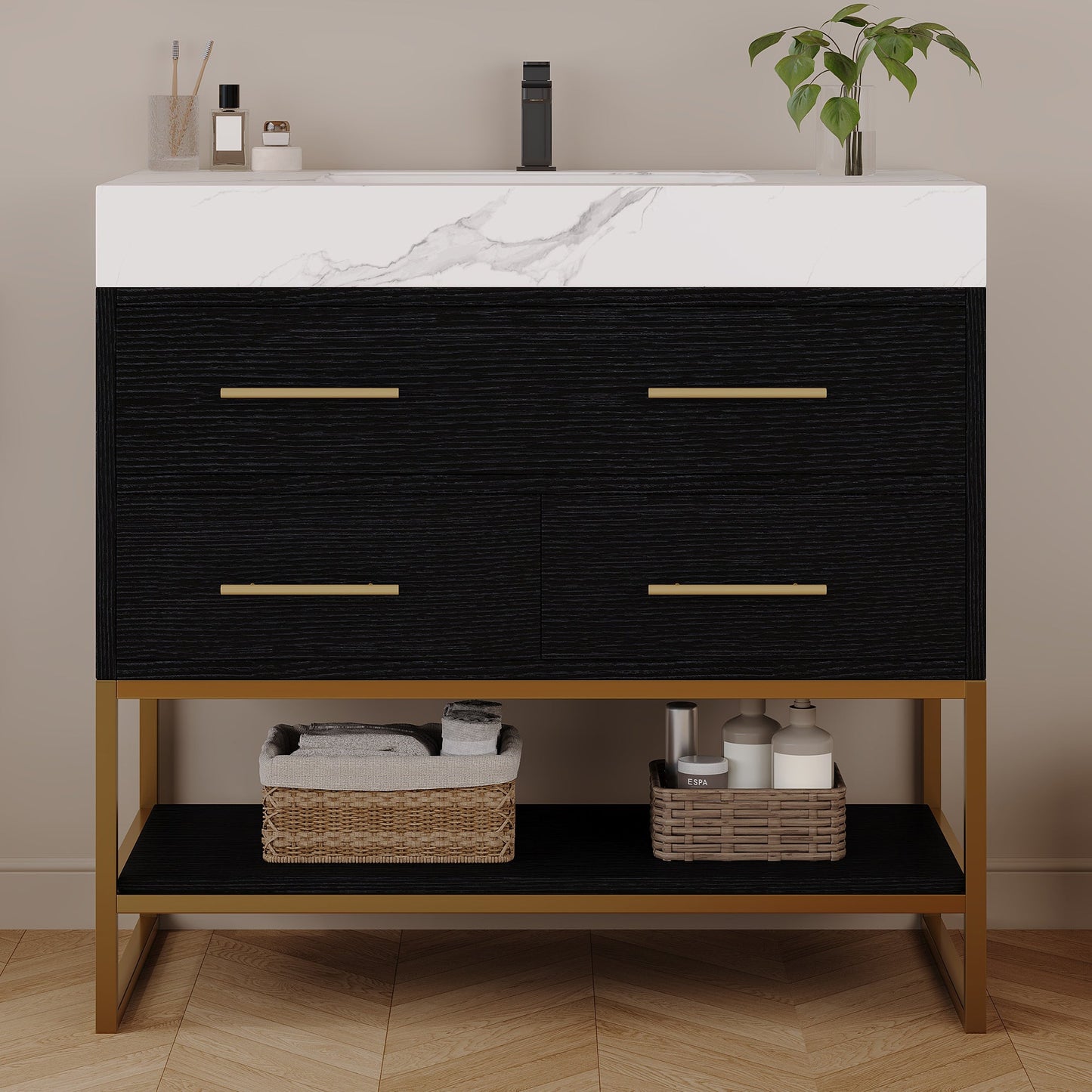 36" Artificial Stone Bathroom Vanity with Ceramic Sink