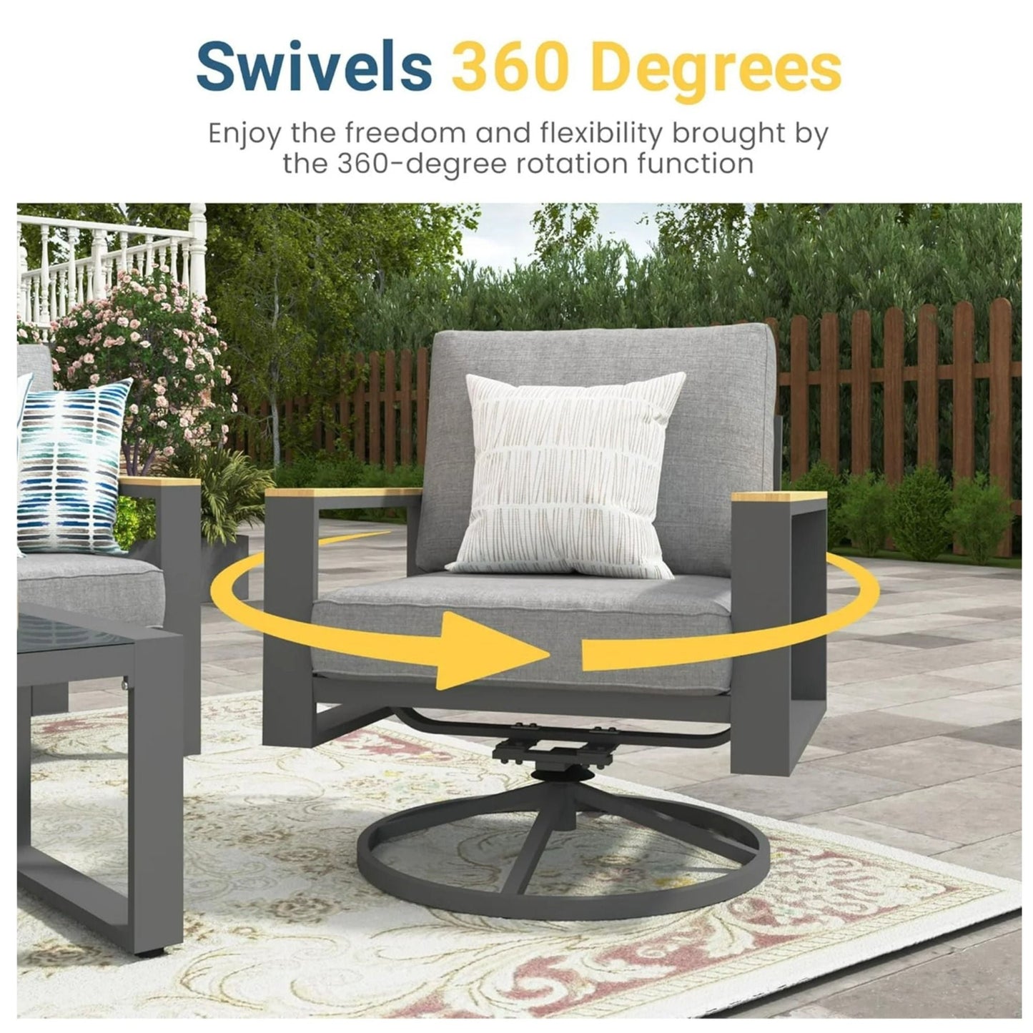 All Weather Swivel Patio Dining Chairs With Cushions - Gray