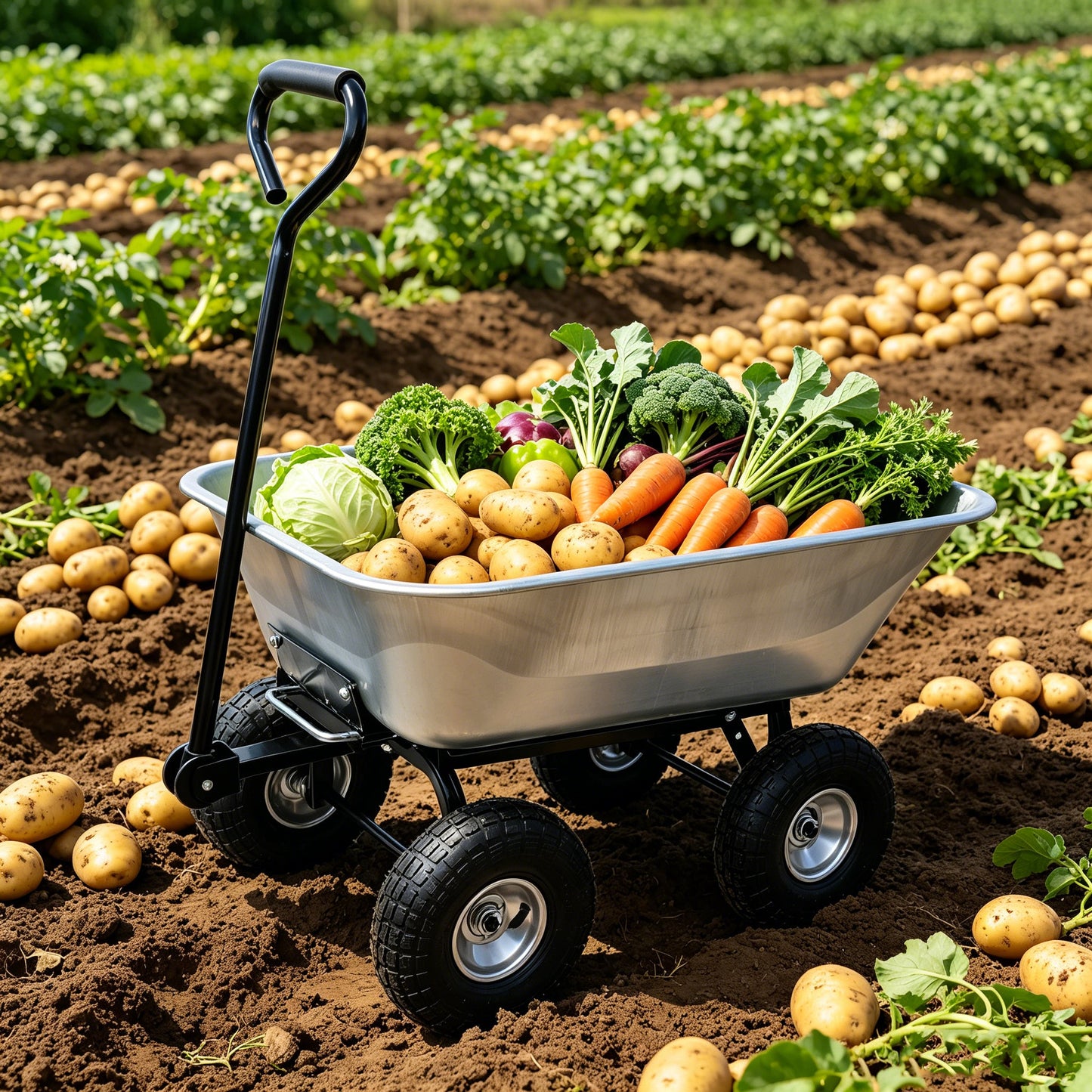 Folding Poly Garden Dump Truck with Steel Frame and Pneumatic Tires