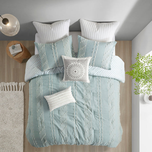 3 Piece Cotton Jacquard Comforter Set Aqua Full/Queen