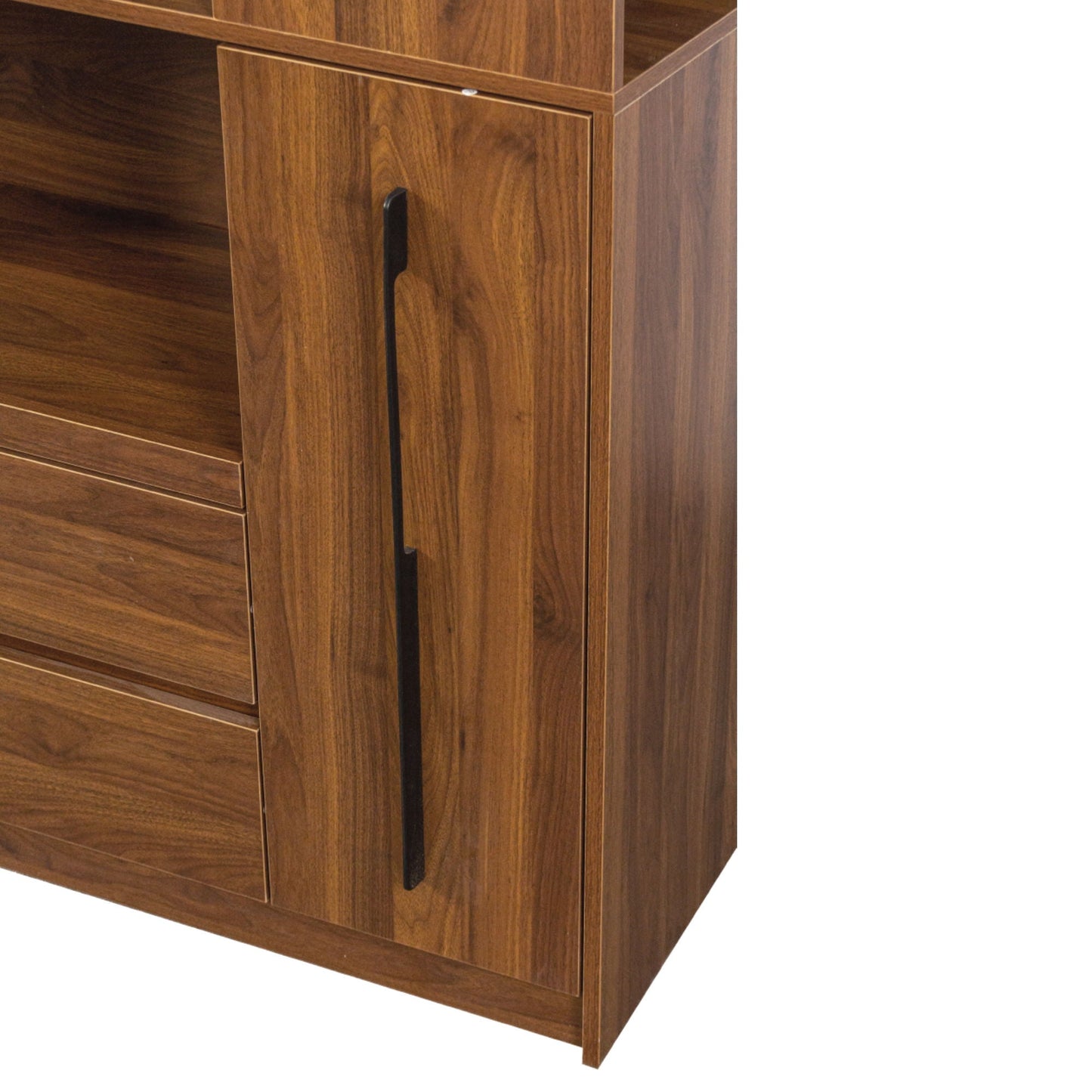 Tall Kitchen Pantry Cabinet With 4 Tier Side Shelf, 2 Drawers, Freestanding Food Hutch With Microwave Stand For Dining Room - Walnut