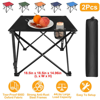 Portable Folding Camping Table with Cup Holders & Carry Bag