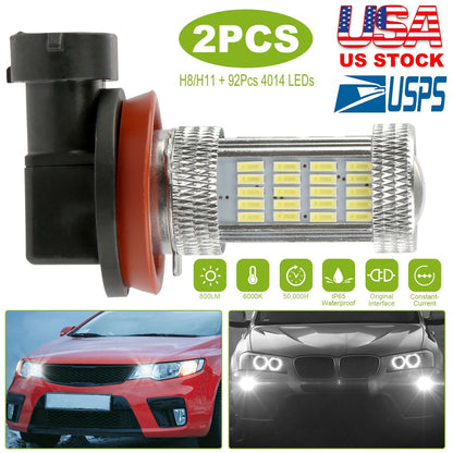 2PCS 800lm H8/H9/ H11 LED Fog DRL Light Bulb IP65 Water-Resistant 360¡ Beam Angle 6000K White