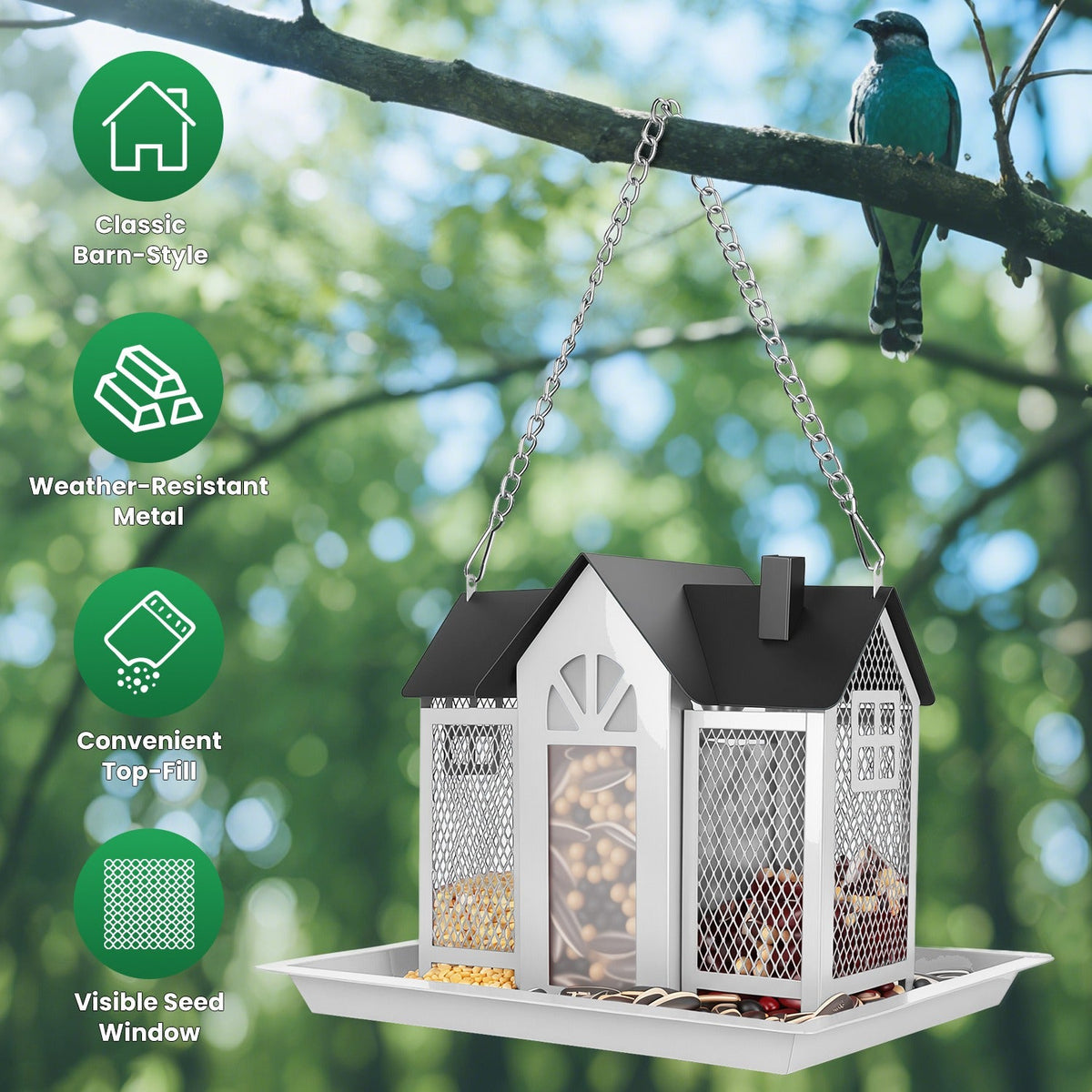 Barn Bird Feeder with Lift Top Lid and Viewing Window