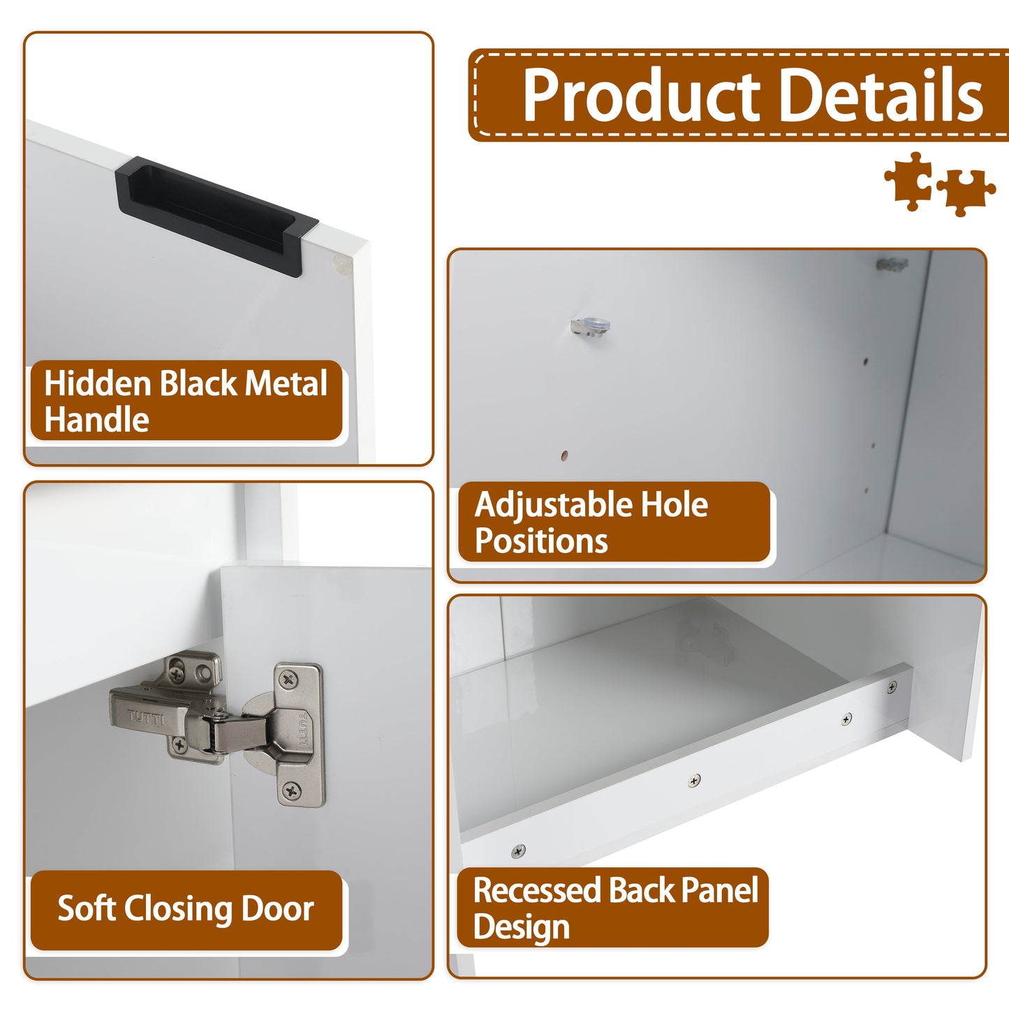 60" Bathroom Vanity With Resin Sink, Soft Close Doors and 1-Side Cabinet