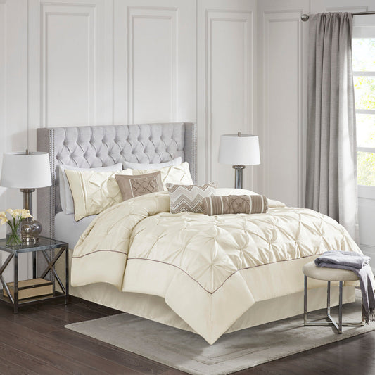 7 Piece Tufted Comforter Set Ivory Cal King