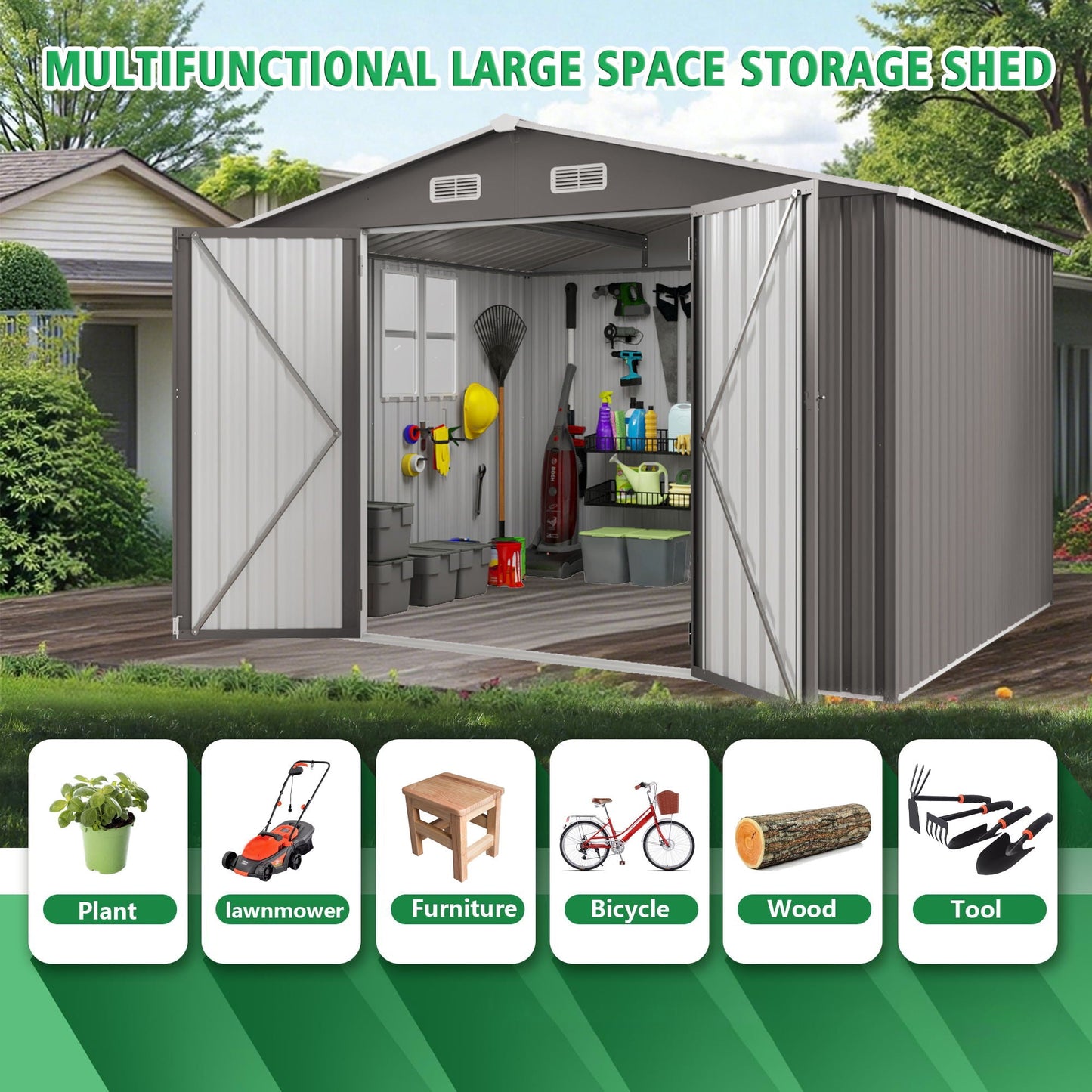 Outdoor Storage Shed With Lockable Doors
