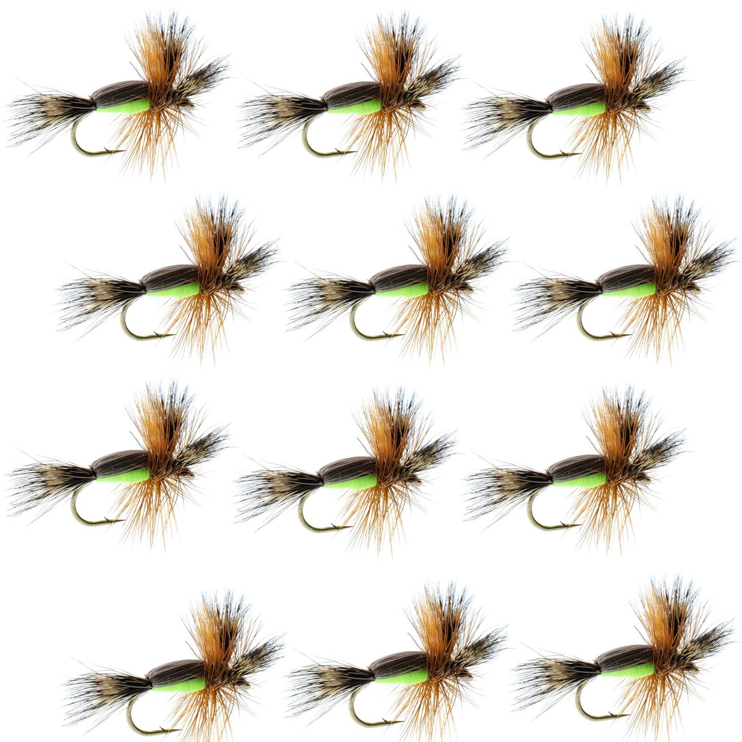 Barbless Chartreuse Humpy Hair Wing Dry Fly - 1 Dozen Flies Size 16