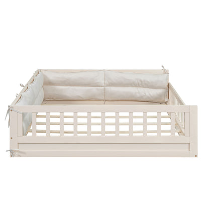 Upholstered Platform Bed With Guardrail And Pillow