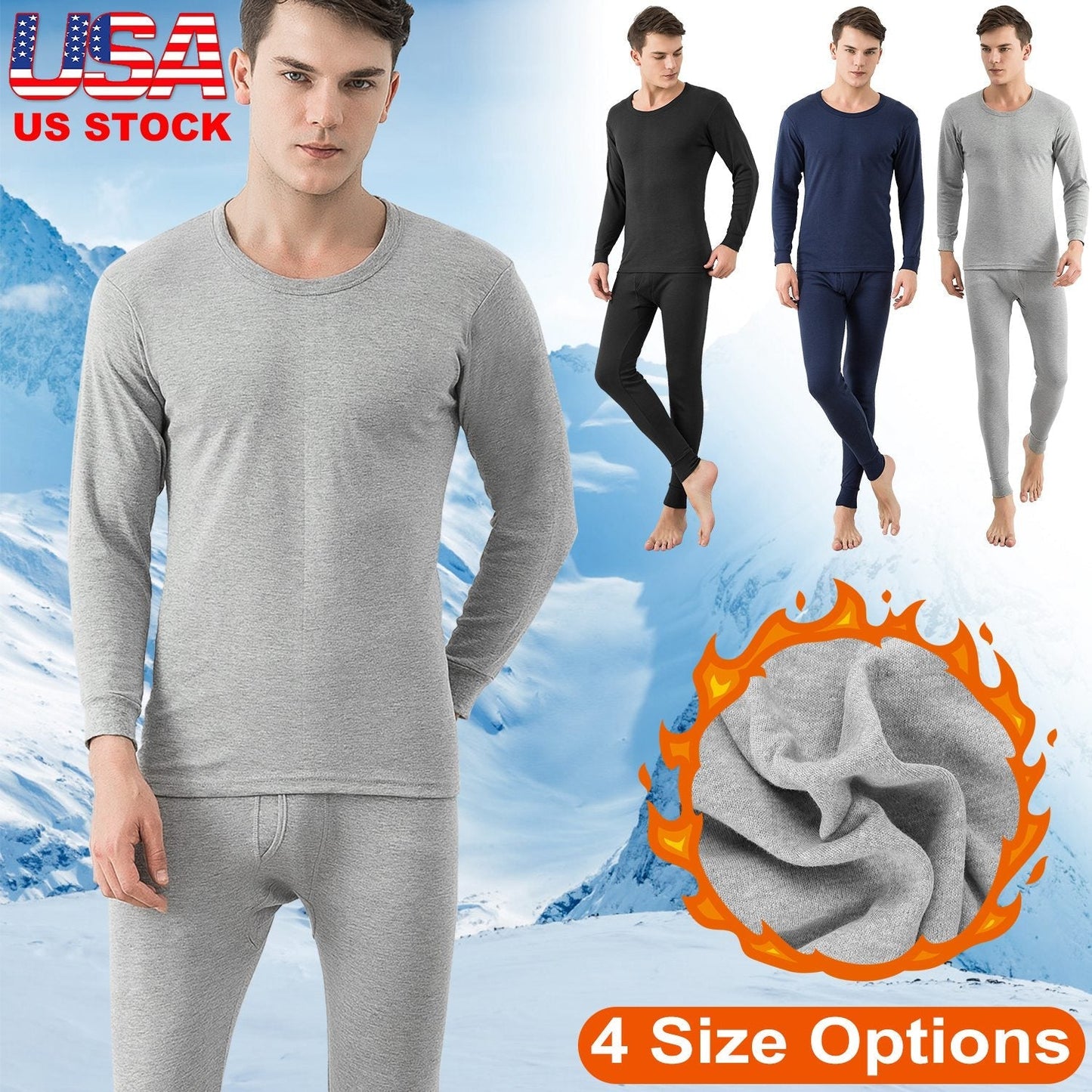 Men Thermal Underwear Set Long Johns Pants Long Sleeve Soft Underwear Kit Top Bottom Winter Sports Suits