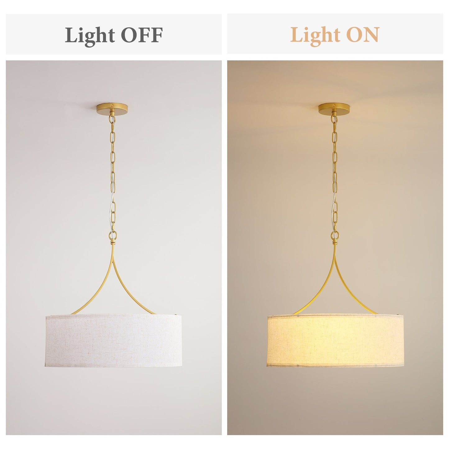 3-Light Gold Fabric Drum Pendant Light