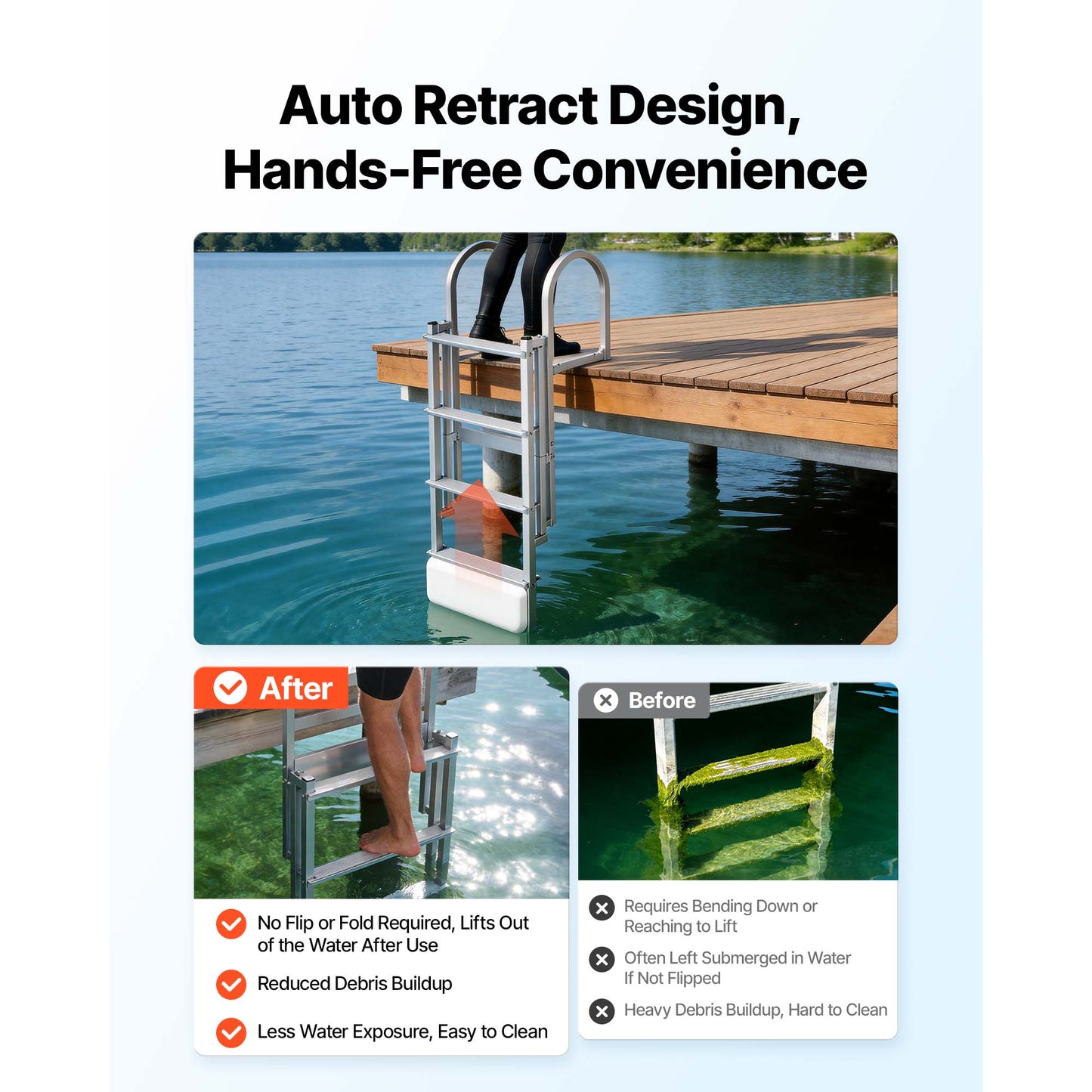 Retractable Dock Ladder, 4 Steps, Aluminum Alloy Swim Ladder