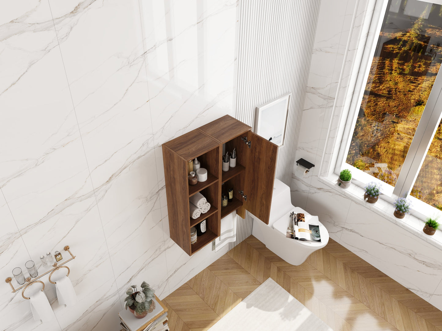 24 Inch Wall-Mounted Side Cabinet and Storage Shelves Combination