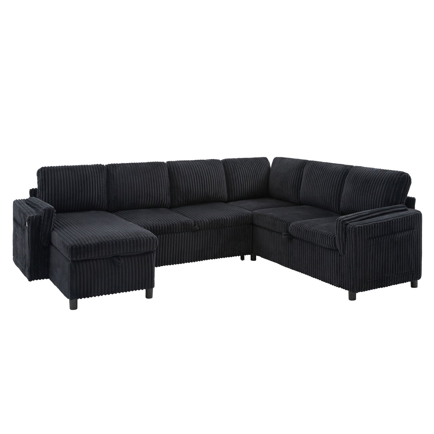 Convertible U-Shaped Sectional Sofa Bed With USB Ports And Storage