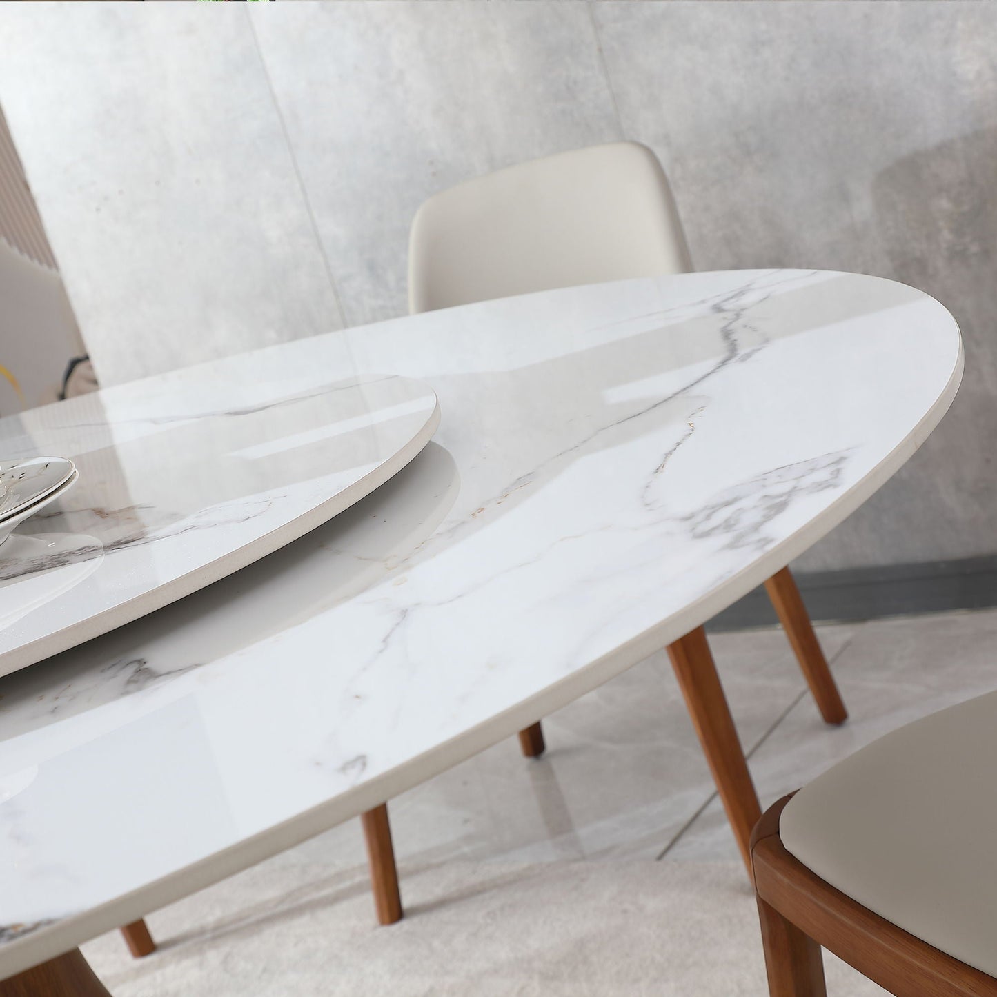 Round Dining Table 53" With Lazy Susan - Walnut / White