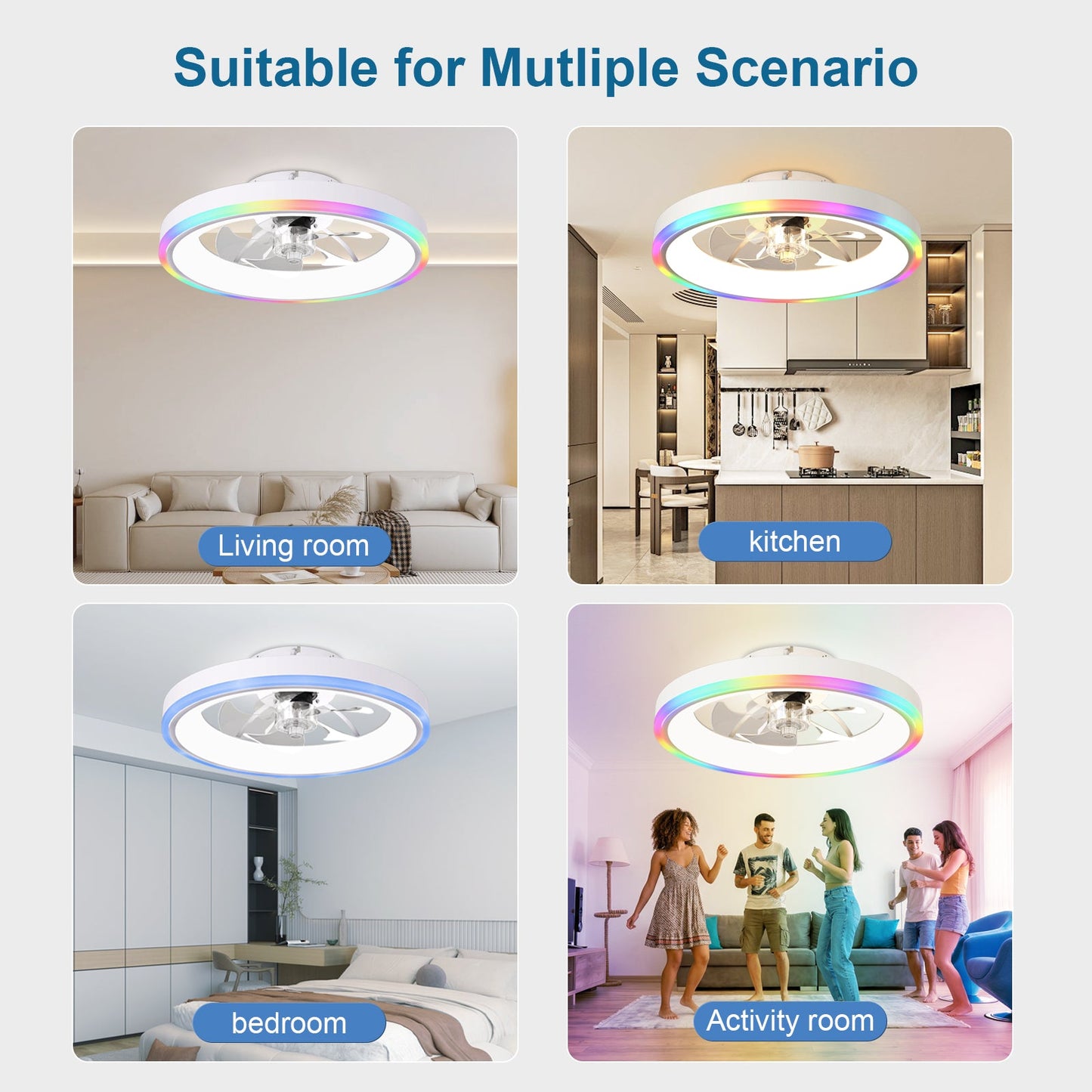 19.7" Modern RGB Ceiling Fan with Lights