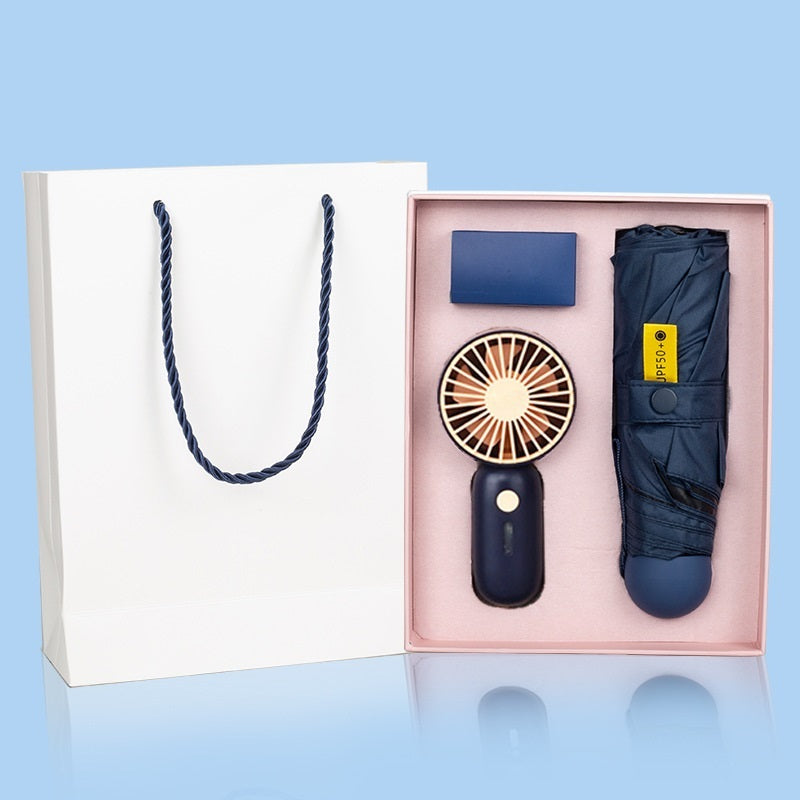 Creative Sunny Rain Small Umbrella Fan Gift Set