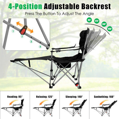 Reclining Camping Chair with Footrest – 4-Position Adjustable