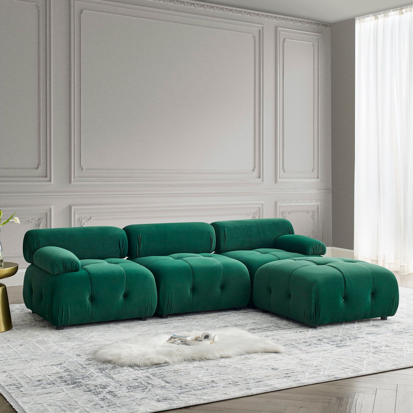 Modular Sectional Sofa, Button Tufted Design With Diy L-Shaped Layout, Reversible Ottoman