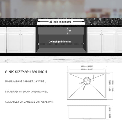 Undermount Stainless Steel Kitchen Sink, Deep Single Bowl Basin