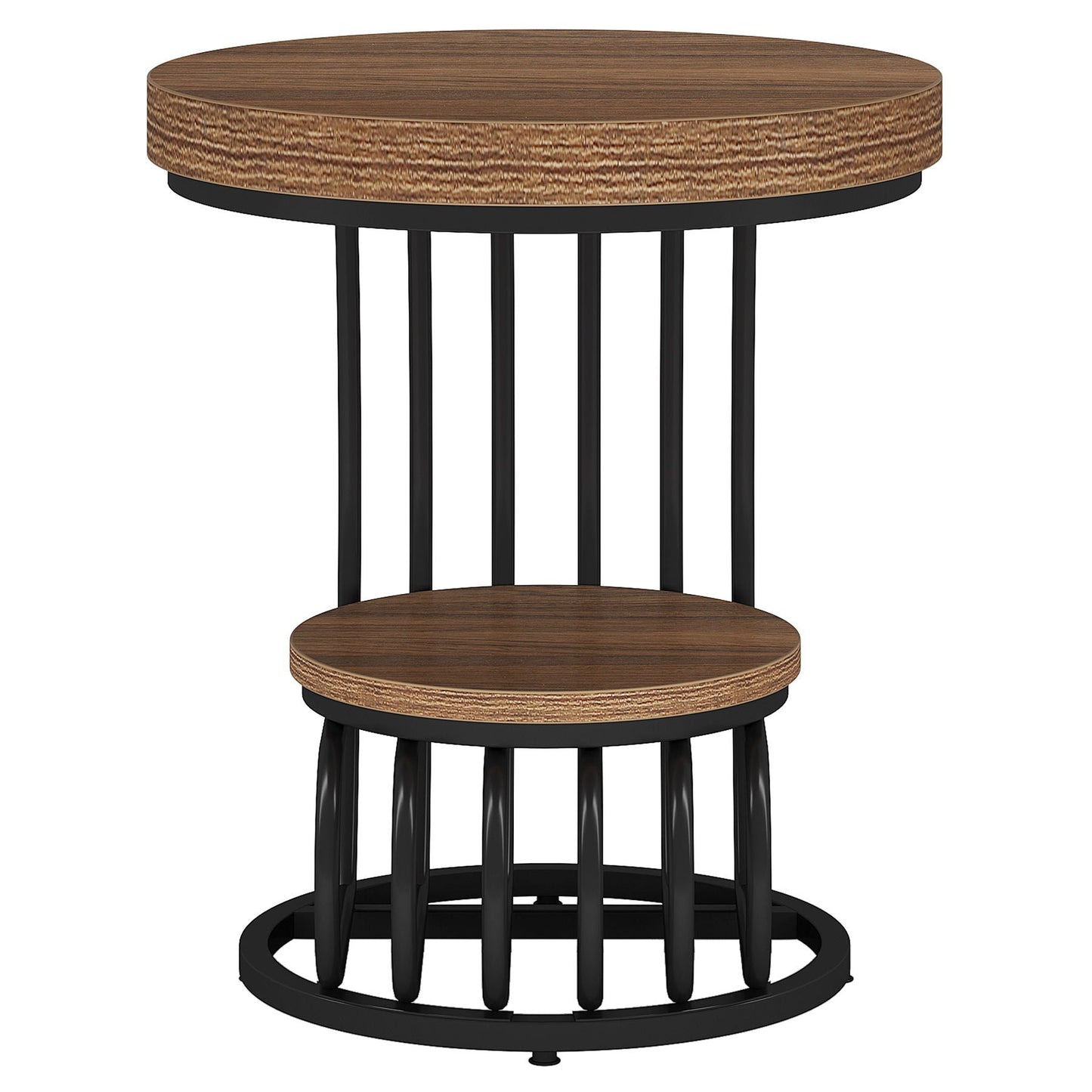 Round Vintage End Table With 2 Tier Storage