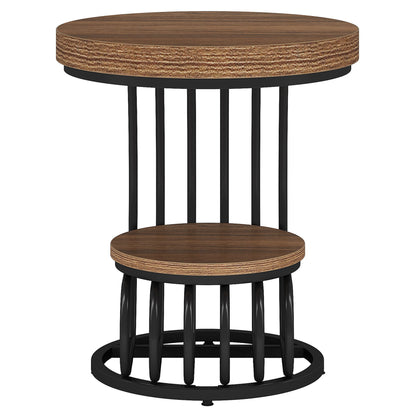 Round Vintage End Table With 2 Tier Storage