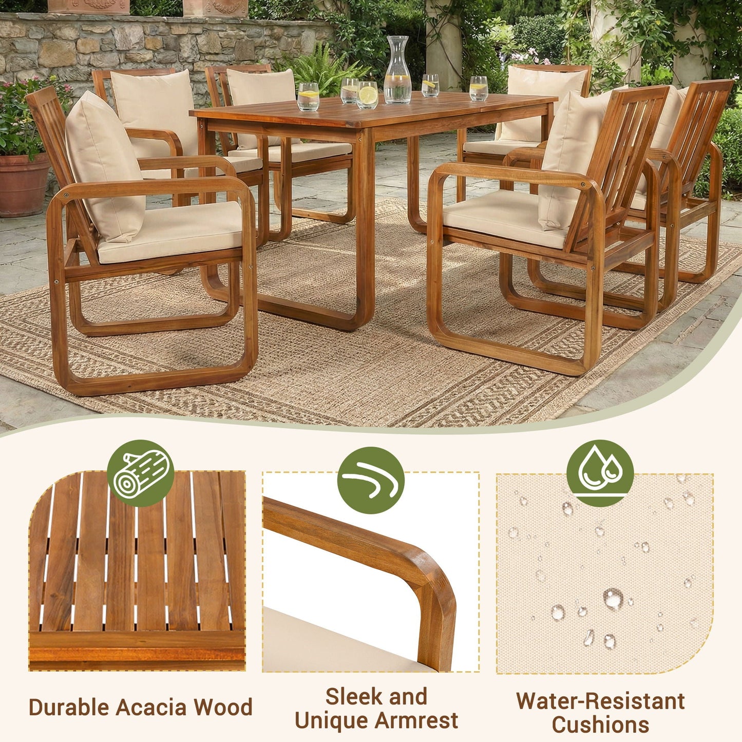 7 Piece Outdoor Patio Dining Set With Removable Cushions